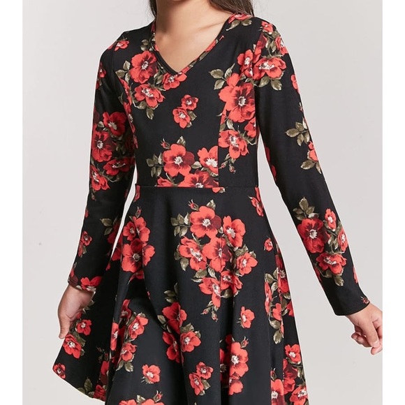 forever 21 black dress with red flowers
